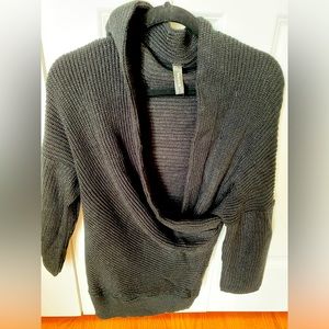 Black Faux Wrap Front Sweater